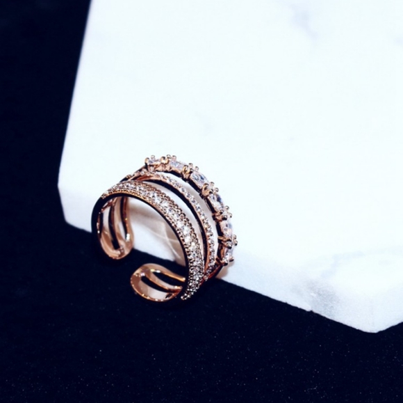 NEW ROSE GOLD PLATED TRIPLE DIAMOND RESIZABLE BAND - Picture 5 of 8